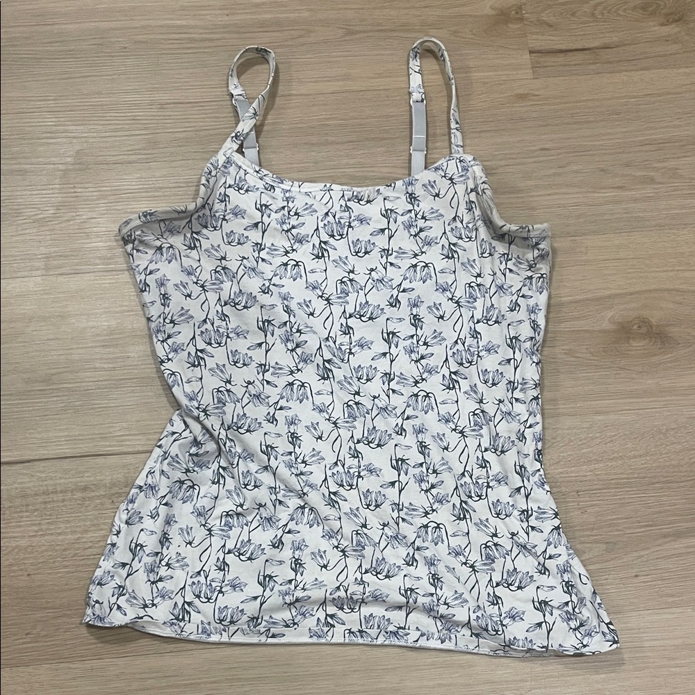 Duluth Trading Co White and Blue Floral Camisole